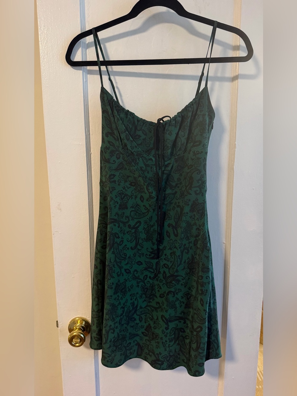 Realisation Par, Forest Green Paisley Slip Dress with Tie Front